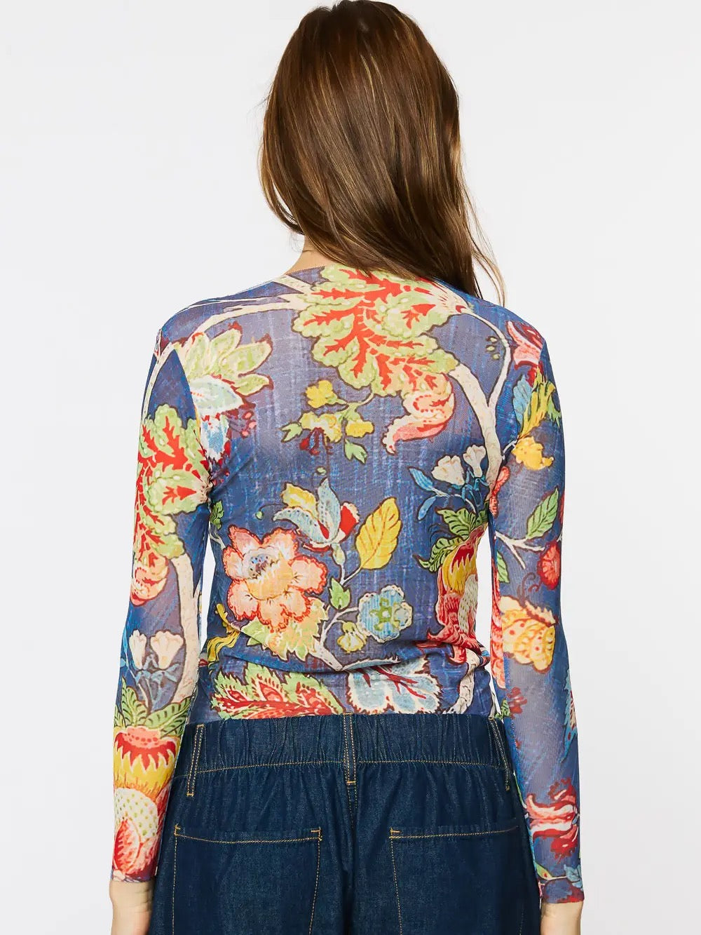 Top--"Denim Botanical", Long sleeved, Multi-Sheer (AMB Designs)