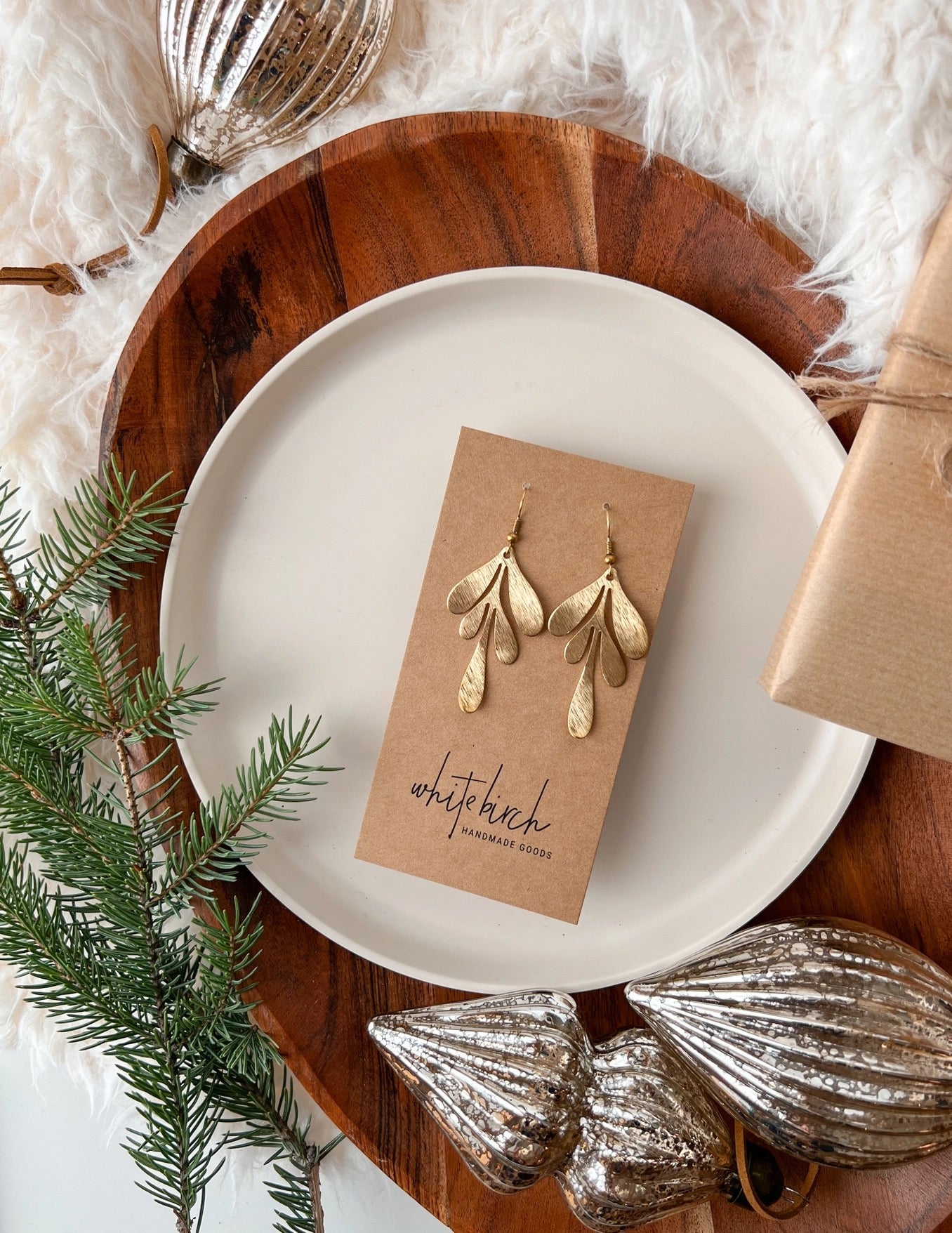 Earrings--Leaf, Brushed, Brass OR (Whitebirch Handmade Goods)