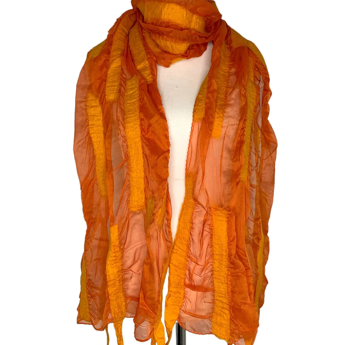Wrap--"Stripes", Wool-Chiffon, TANGERINE (Pomegranate Moon)