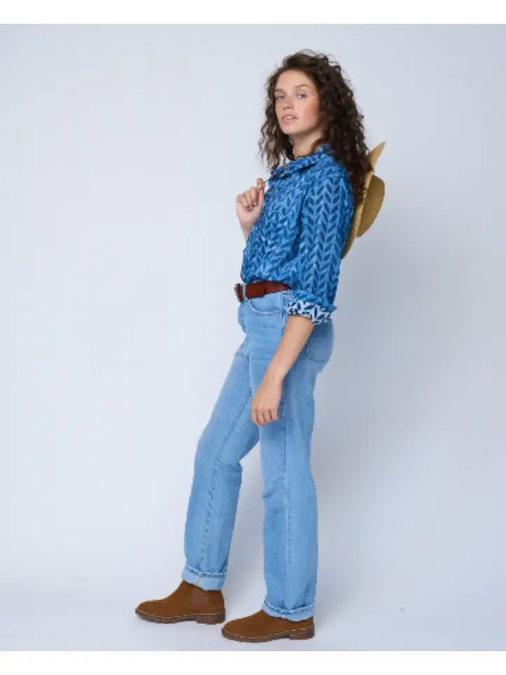 Blouse--"Good Boyfriend", Cotton, Indigo Chevron (and for Good)