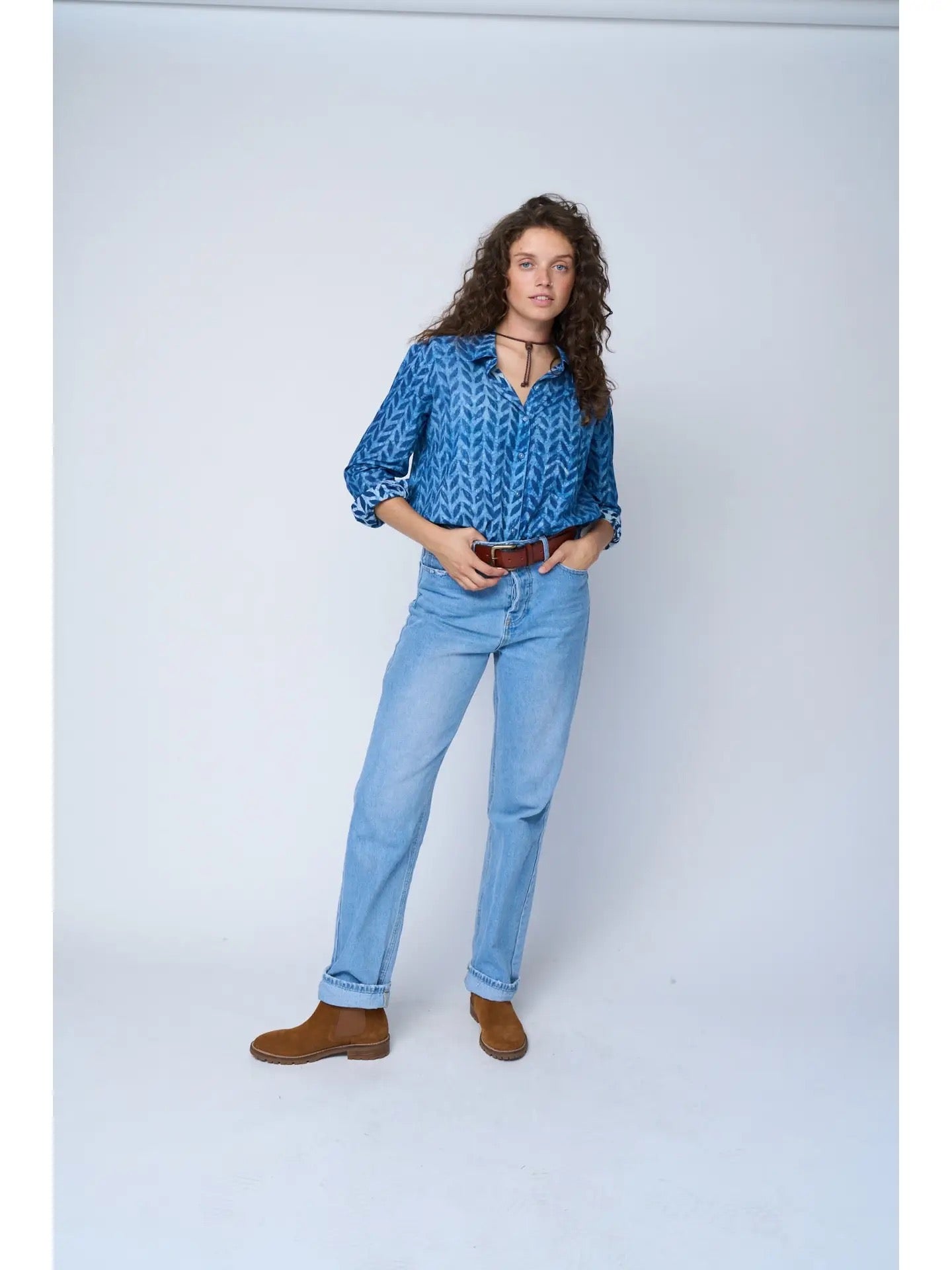 Blouse--"Good Boyfriend", Cotton, Indigo Chevron (and for Good)