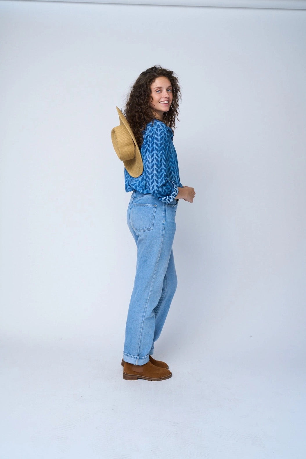 Blouse--"Good Boyfriend", Cotton, Indigo Chevron (and for Good)