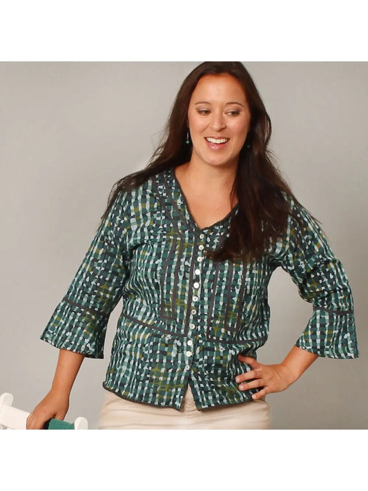 Blouse--"Roxy", Short Sleeved, Green (Little Journeys Chicago)