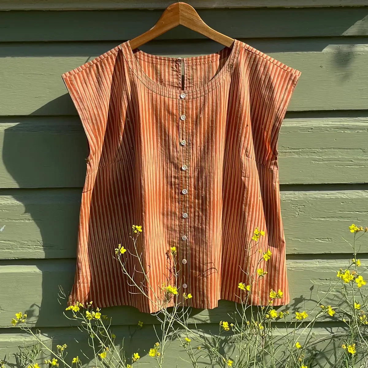 Top--"Paulina", Sleeveless, Stripes-Orange (Little Journeys Chicago)