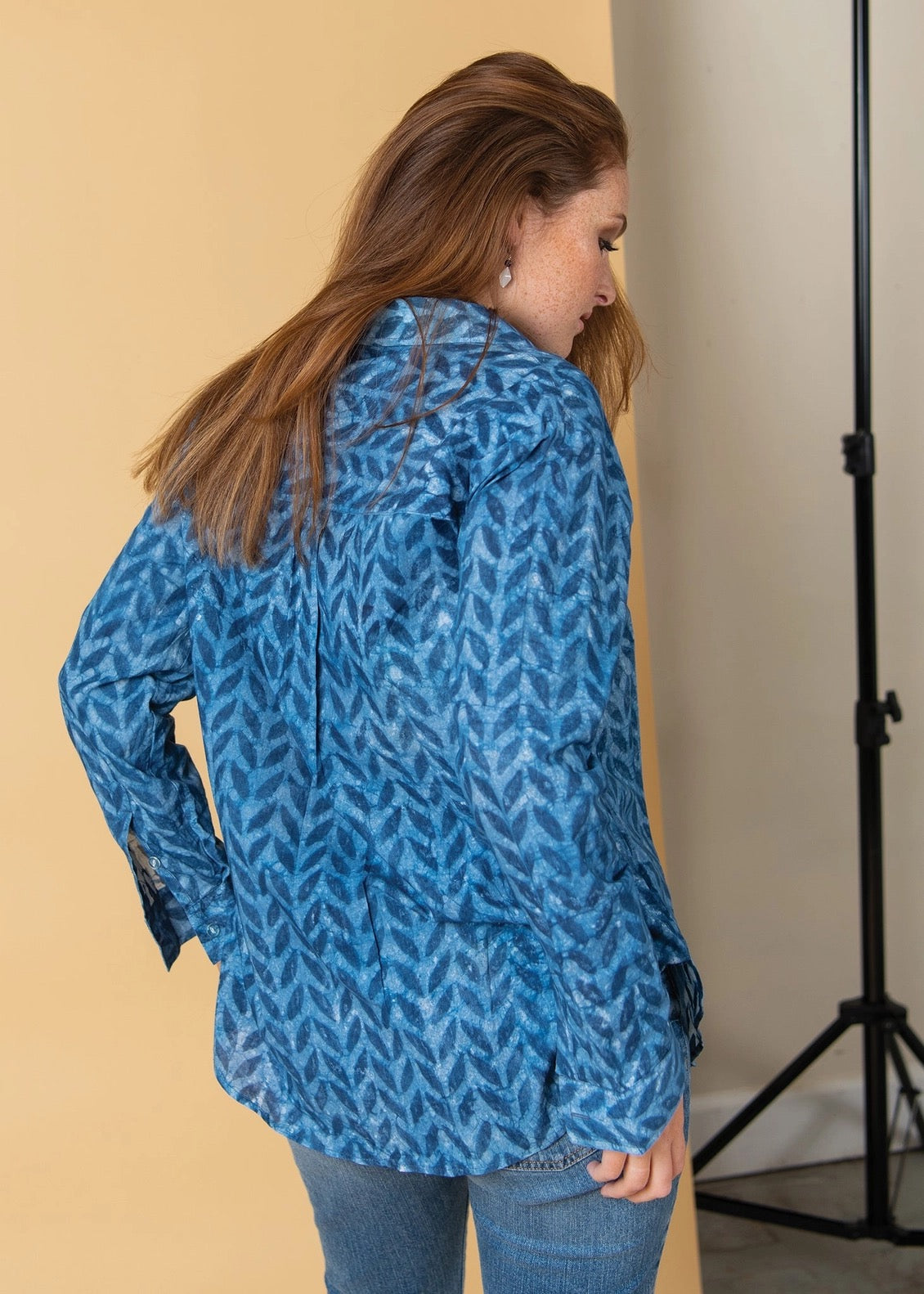 Blouse--"Good Boyfriend", Cotton, Indigo Chevron (and for Good)