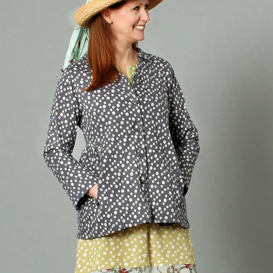 Jacket--"Sydney", Long-Sleeved, Twill, Slate Blue w/l Dots (Little Journeys)