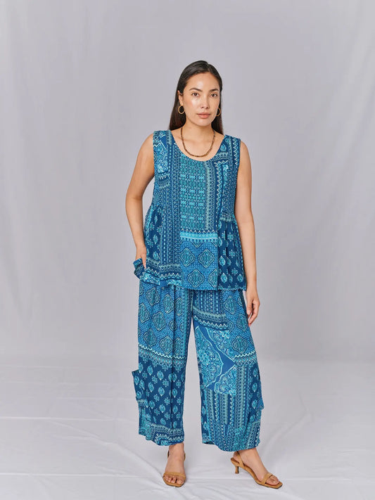 Pants--"Laxmi", Wide Leg, Rayon--BLUES (Windhorse Trading Co)