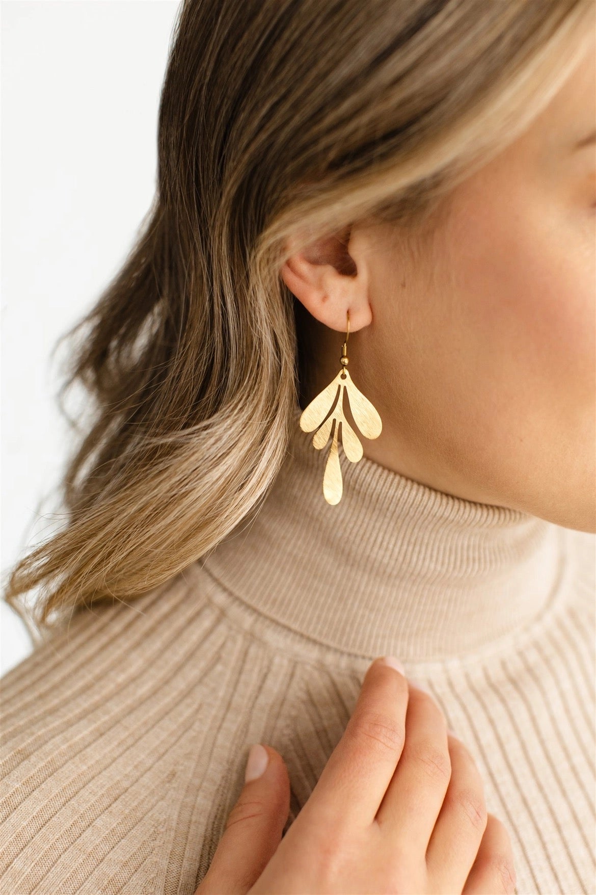 Earrings--Leaf, Brushed, Brass OR (Whitebirch Handmade Goods)