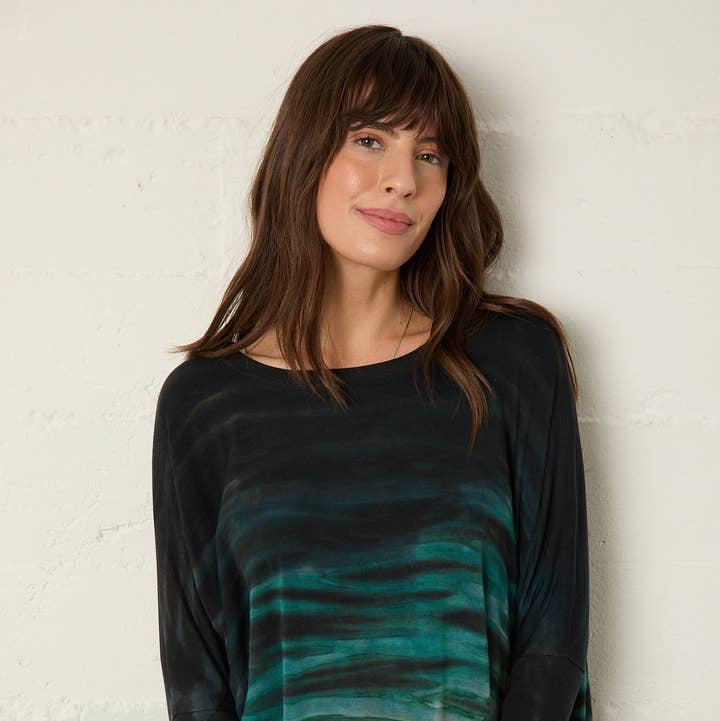 Top--"Sierra", Tie-Dye, Navy & Teal Green (River + Sky)