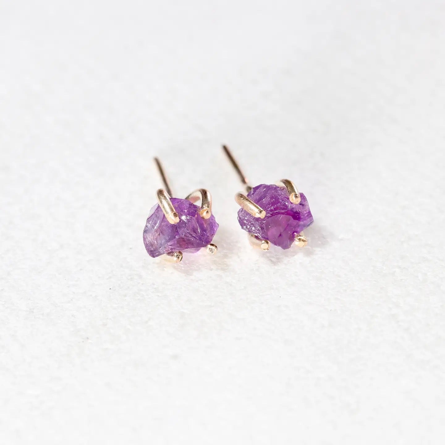 Earrings--Stud, Raw Stone, Silver OR Gold, 3 Stones (Esme)