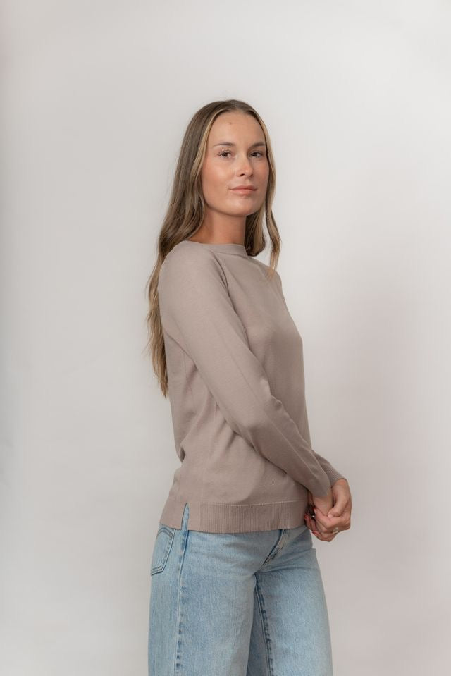 Sweater--Boatneck, Bamboo-Blend, Taupe (Echo Verde)