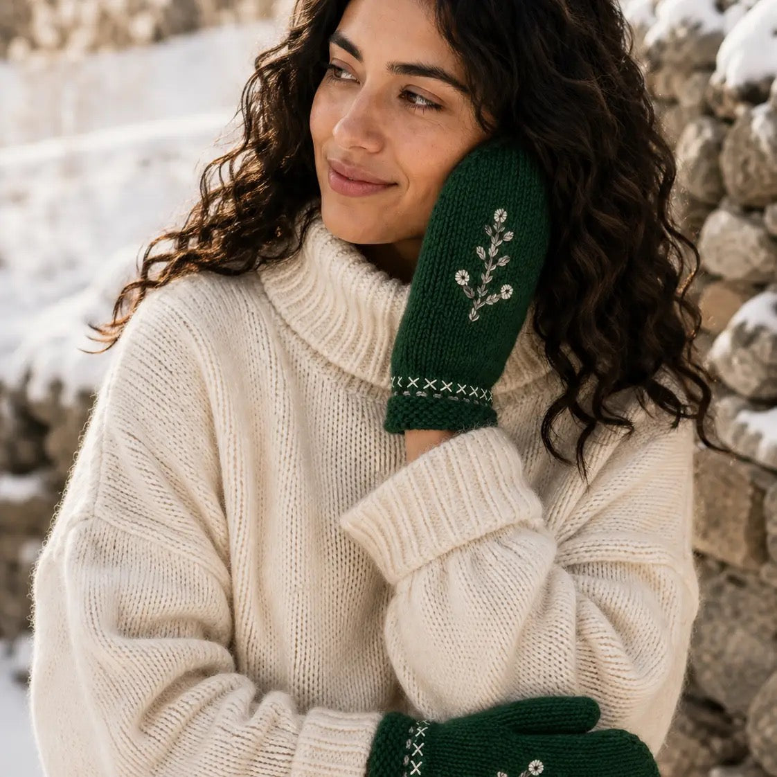Mittens--"Winter Trees", Wool--Evergreen (By Many Hands)