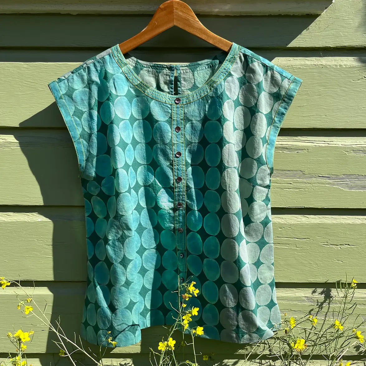Top--"Paulina", Sleeveless, Circles--Teal (Little Journeys Chicago)