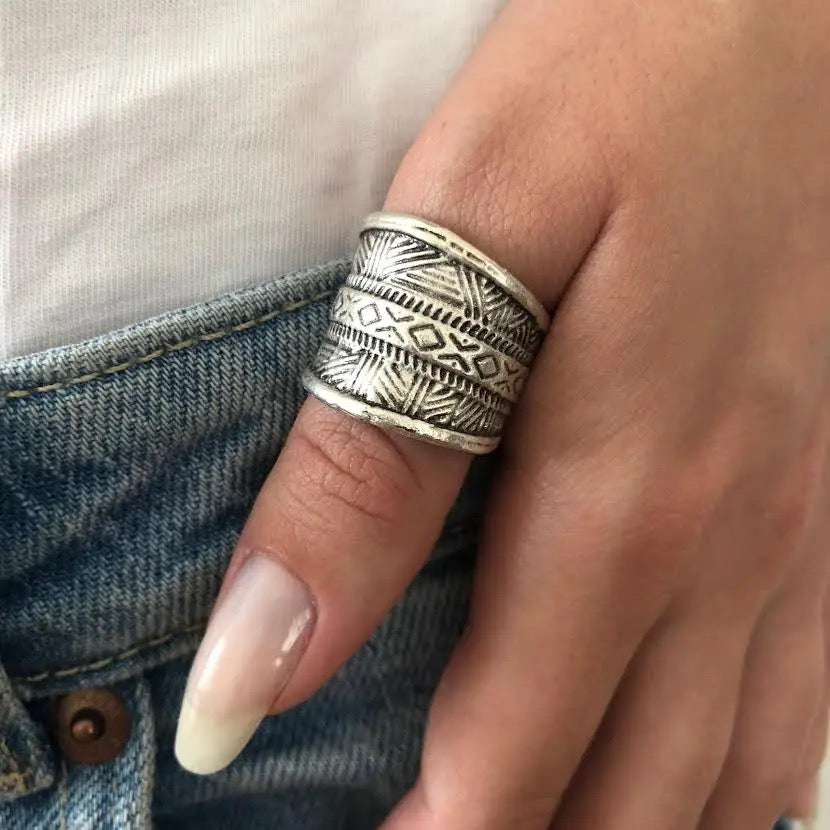 Ring--"Kilim", Silver-Plated Brass (Volare)