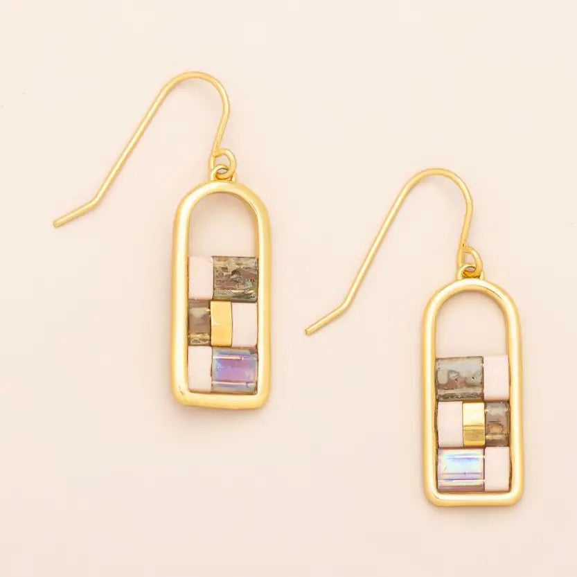 Earring--Frame w/Glass Beads, Blush & Topaz/Gold (Scout Curated Wears)