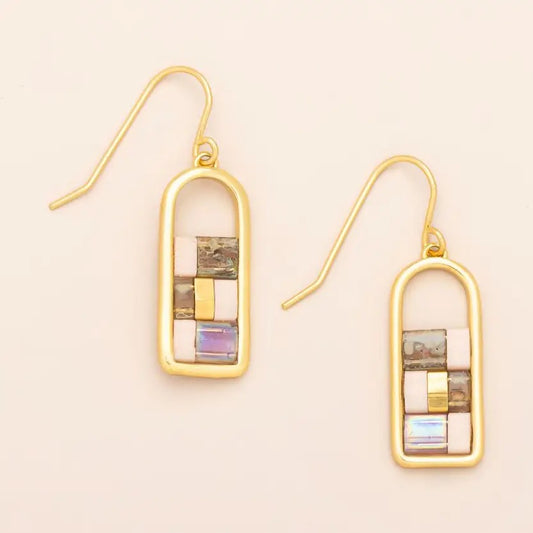 Earring--Frame w/Glass Beads, Blush & Topaz/Gold (Scout Curated Wears)