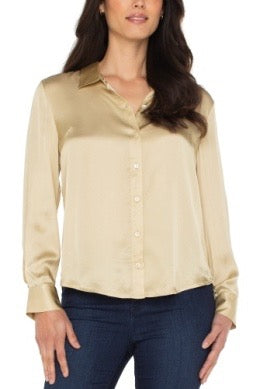 Blouse--Button-Front, Collar, Gold (Liverpool LA)