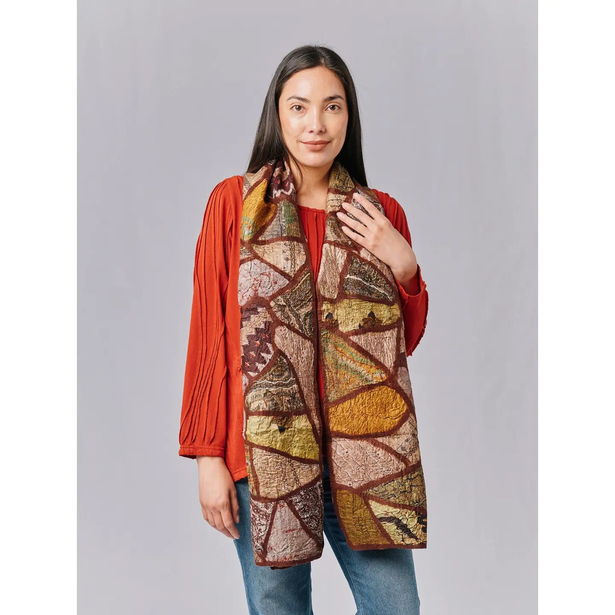 Scarf--"Mosaic", Felted Wool & Silk, BROWNS (Windhorse Trading)