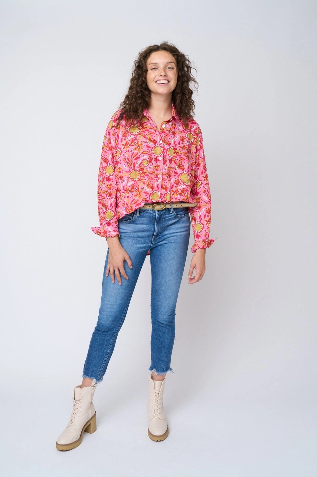 Blouse--"Good Boyfriend", Cotton, Mira Floral Pink (and for Good)