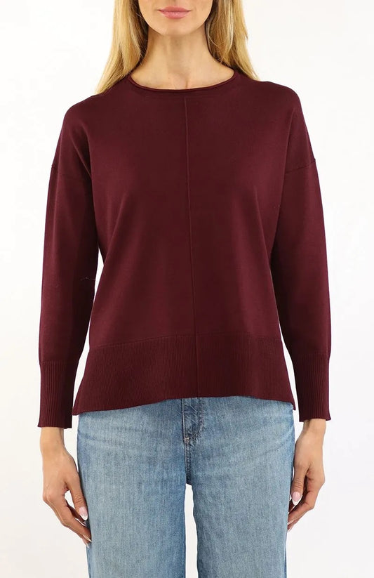 Top--Crew Neck, Boxy Fit, Long Sleeve, Knit--Wine (Metric Knits)