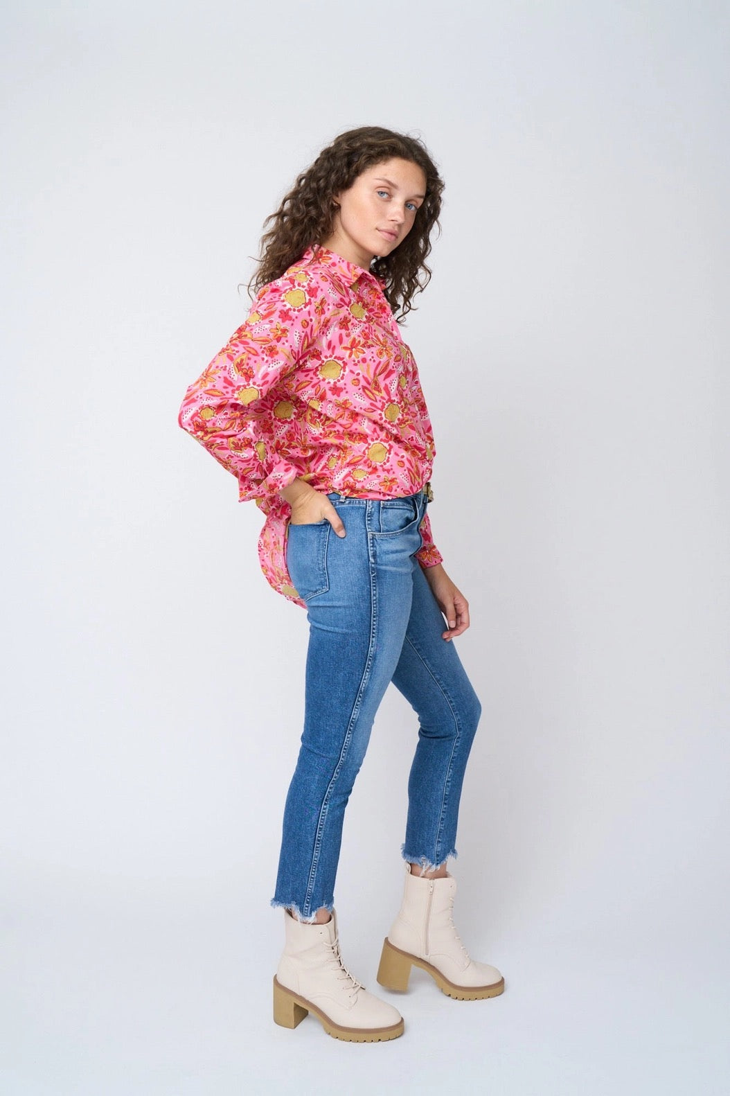 Blouse--"Good Boyfriend", Cotton, Mira Floral Pink (and for Good)