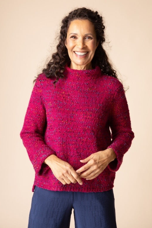 Sweater--"Confetti", Funnel Neck, Wineberry (Habitat)