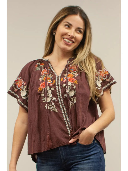 Blouse--"Kiora", Embroidered, Peasant, 2 Colors (Kyla SEO)