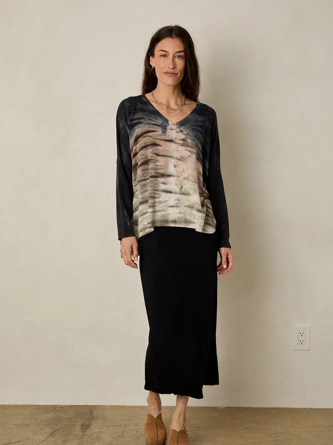 Top--"Telluride", Tie-Dye, Buckwheat/Black/Blue (River + Sky)