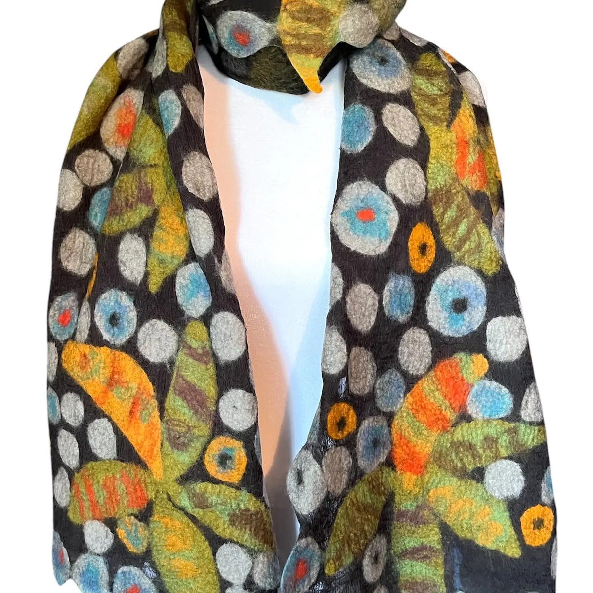 Scarf--"Starlit Canopy", Wool-Chiffon, Black w/Multi (Pomegranate Moon)