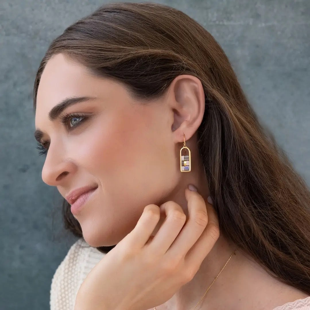 Earring--Frame w/Glass Beads, Blush & Topaz/Gold (Scout Curated Wears)