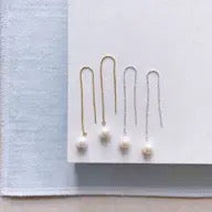 Earrings--"Daria", Pearl, Threader, Gold & Silver (Sarah Cornwell)