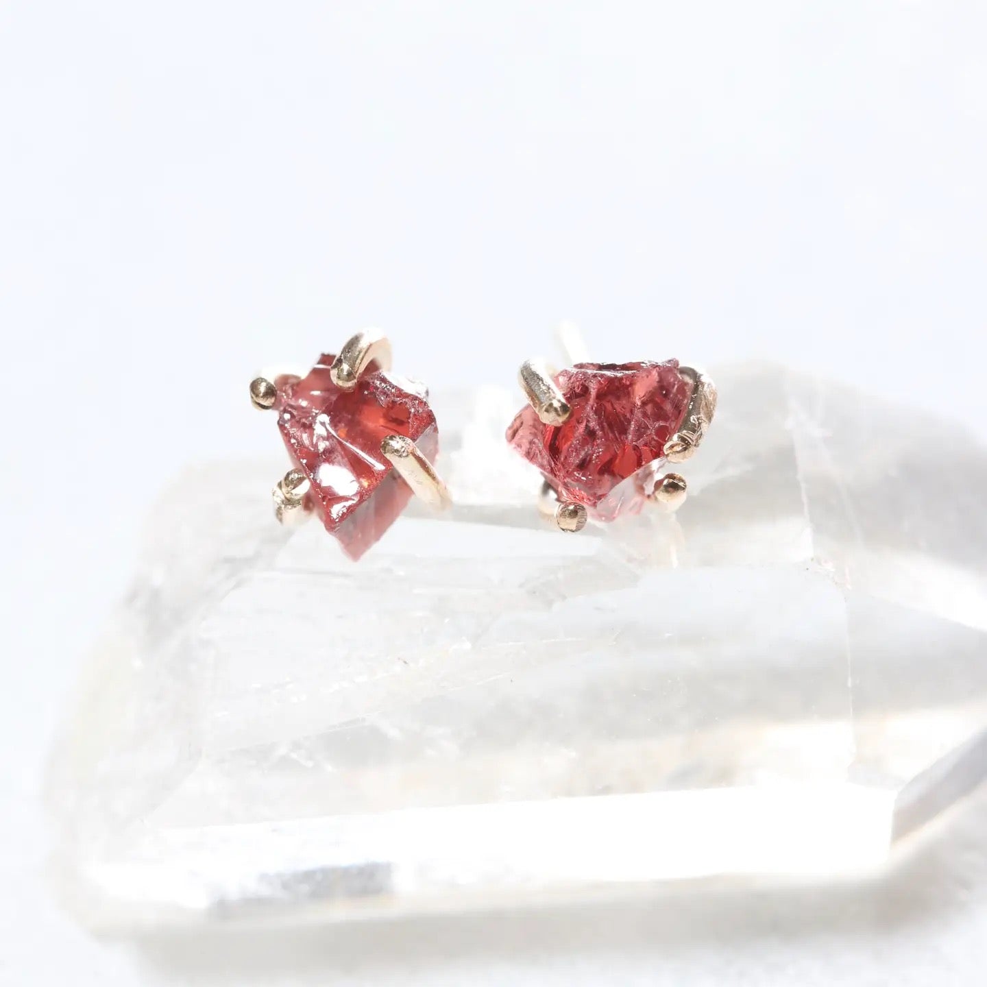 Earrings--Stud, Raw Stone, Silver OR Gold, 3 Stones (Esme)