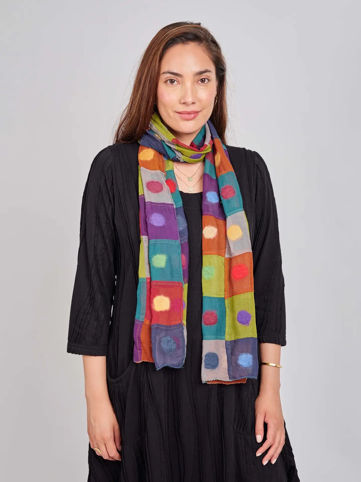 Scarf--"Polka Dots in Squares", Felted Wool & Silk, 3 Versions (Windhorse)