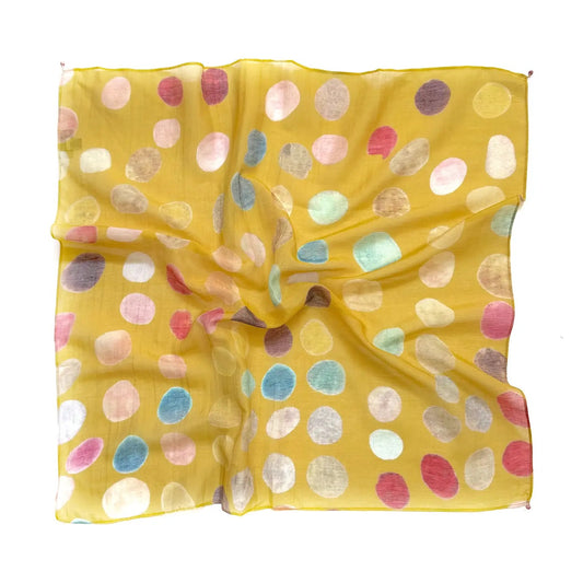 Scarf--Polka Dots, Cotton-Silk, Yellow w/Multi Color Dots (Marigold Row)