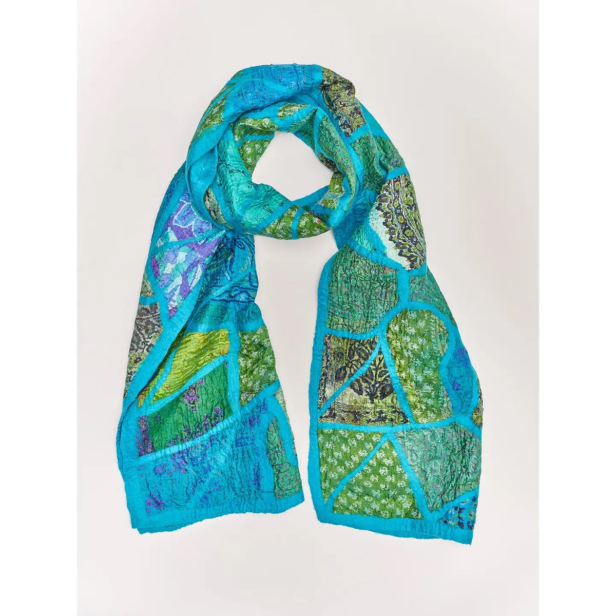 Scarf--"Mosaic", Felted Wool & Silk, BLUES (Windhorse Trading)