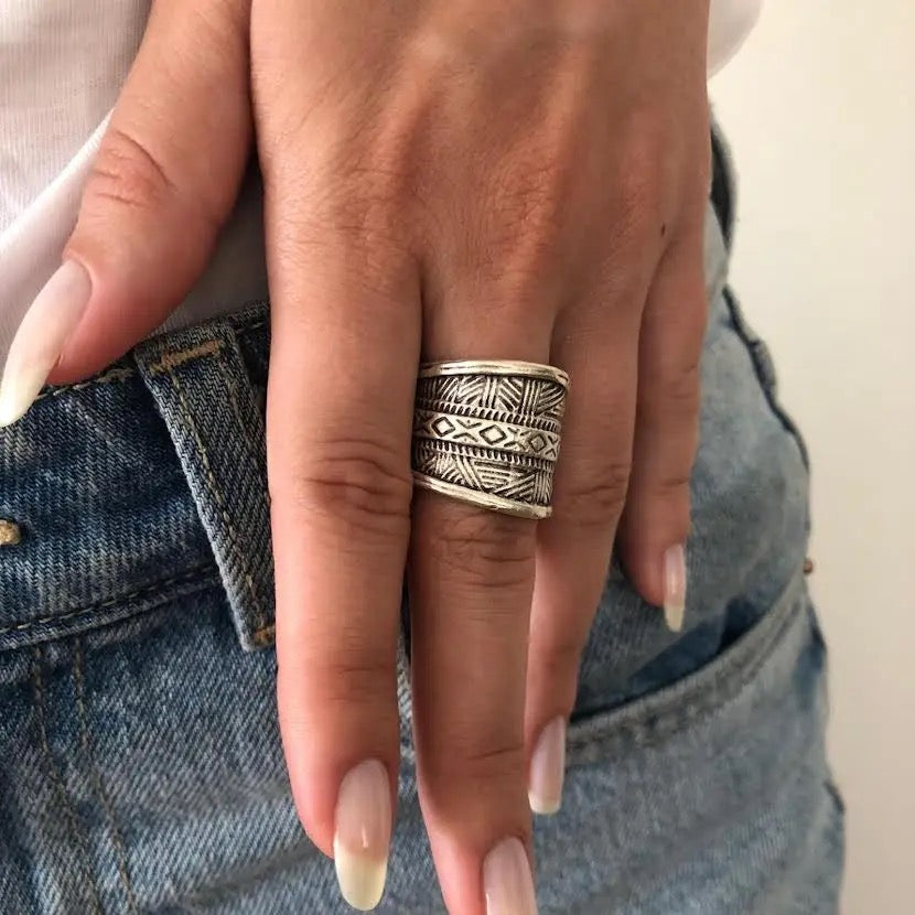 Ring--"Kilim", Silver-Plated Brass (Volare)