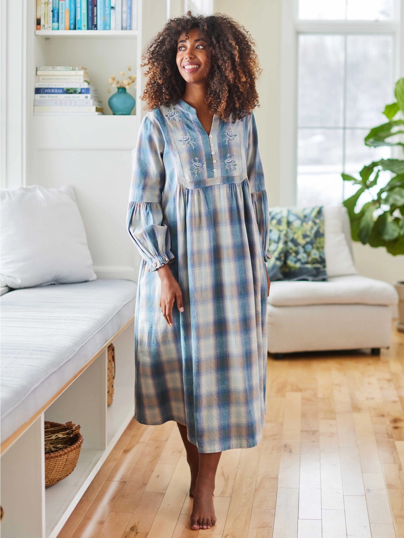 Night gown--Flannel, Blue Plaid OR Plum Check (April Cornell)
