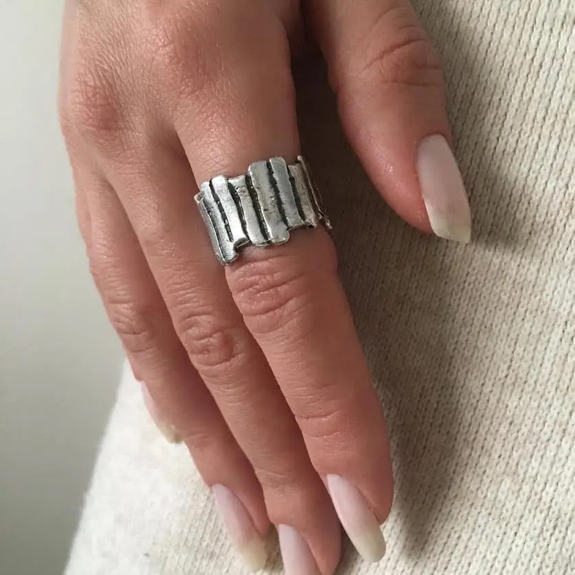 Ring--"Molten Ridge", Silver-Plated Brass (Volare)