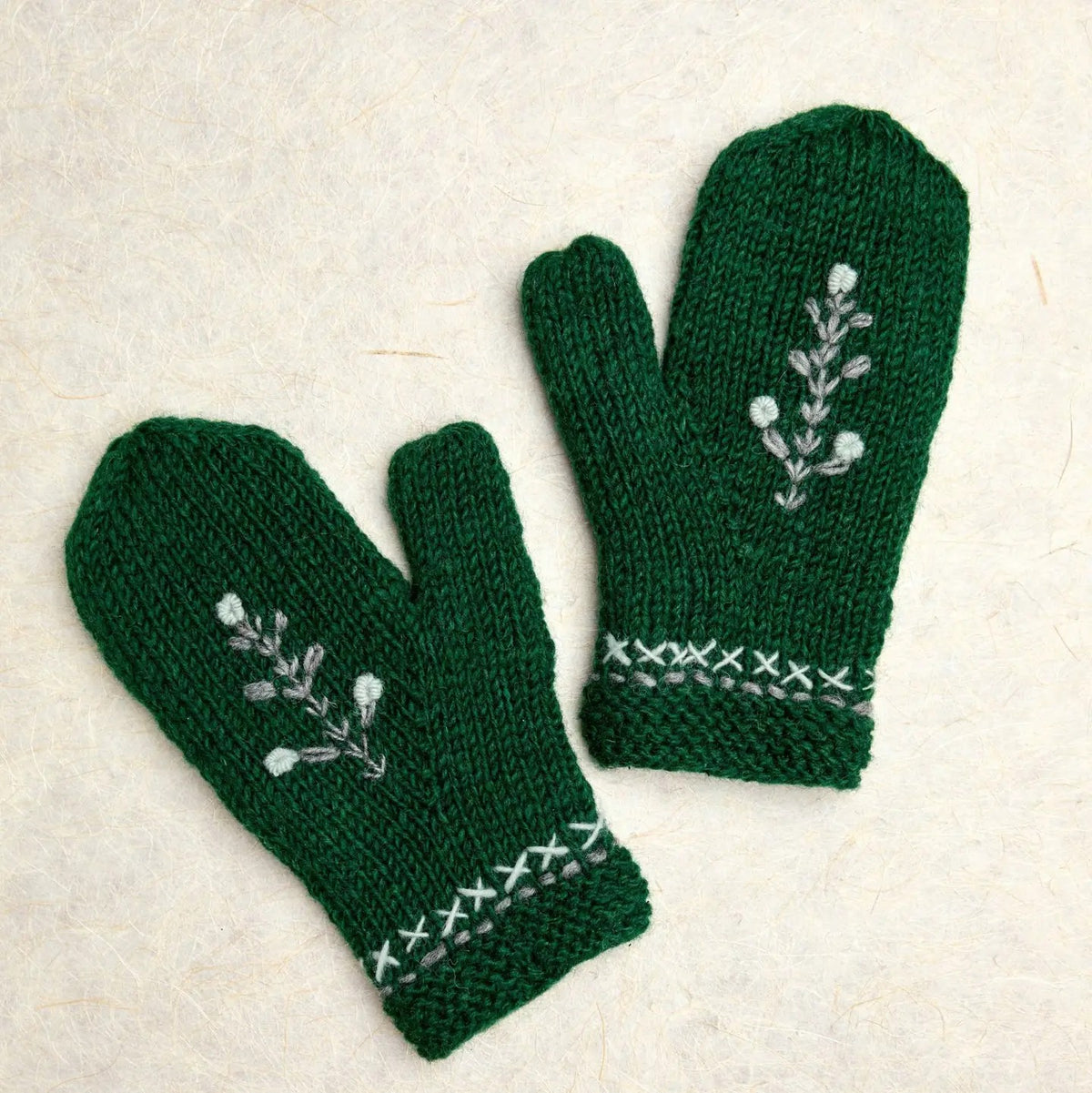 Mittens--"Winter Trees", Wool--Evergreen (By Many Hands)