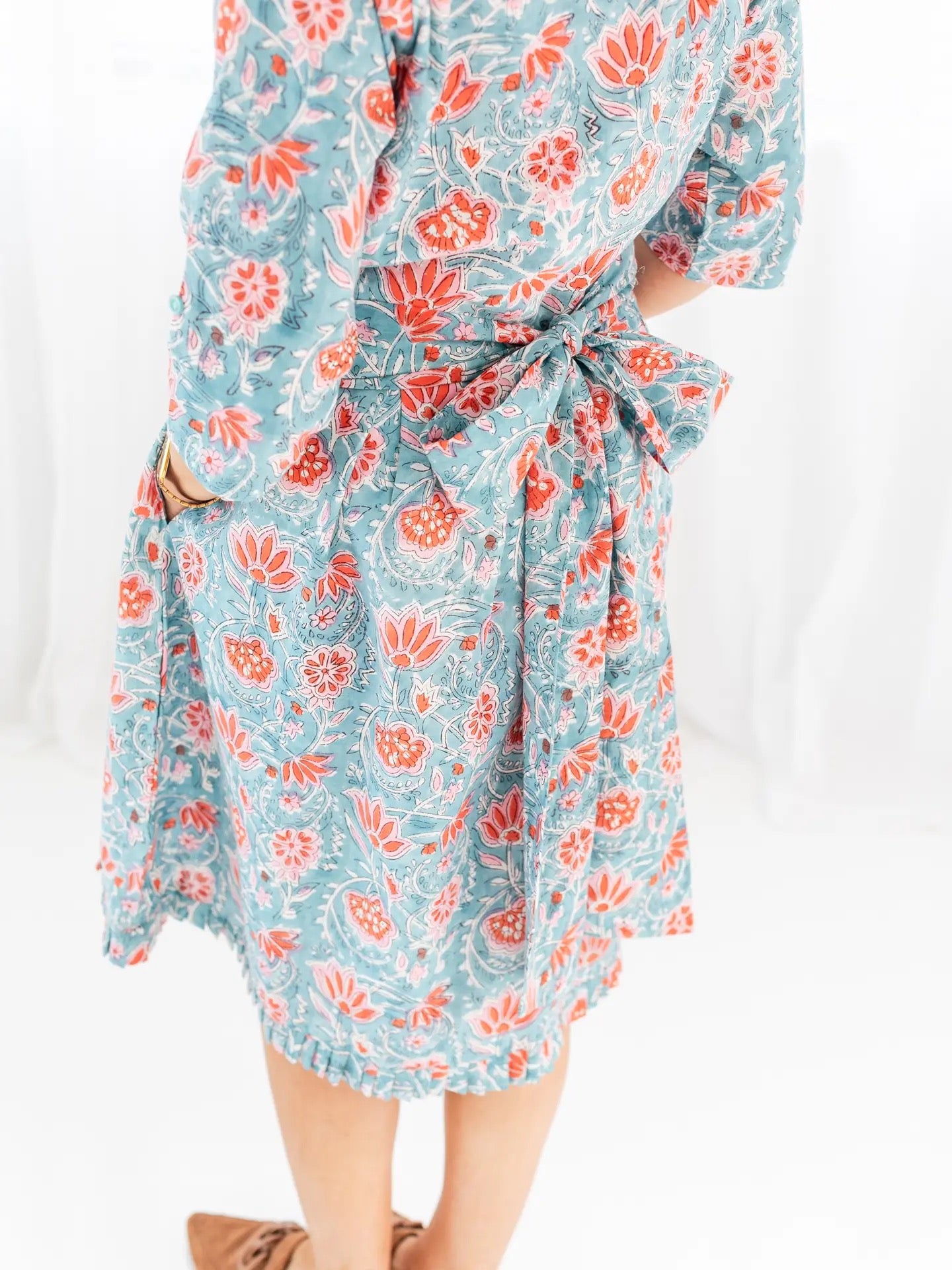 Dress--"Astra", Short, Blue & Coral (Rahab's Rope)