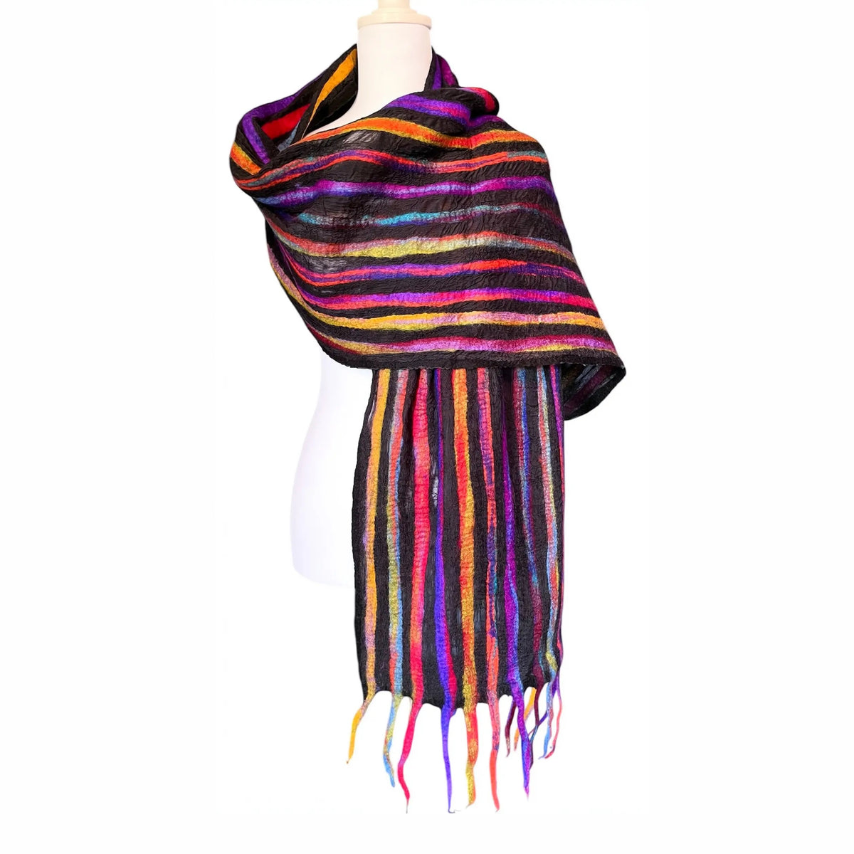 Scarf--"Prism", Wool-Chiffon, Black w/Mult (Pomegranate Moon)