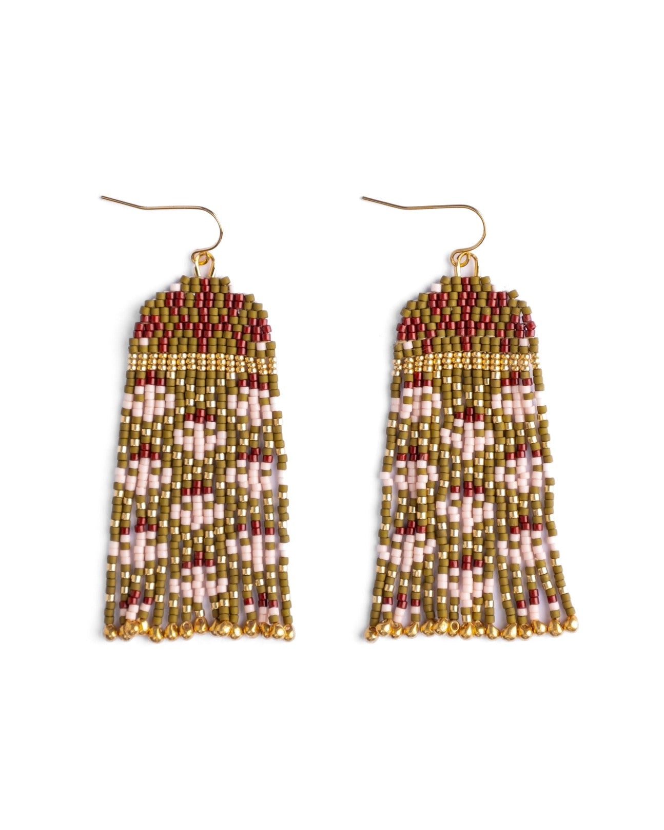 Earrings--"Brocade Garden", Olive/Pink (Mayana)