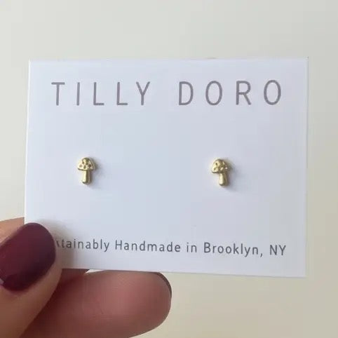 Earrings--"Mushrooms", Gold-Plated Studs (Tilly Doro)