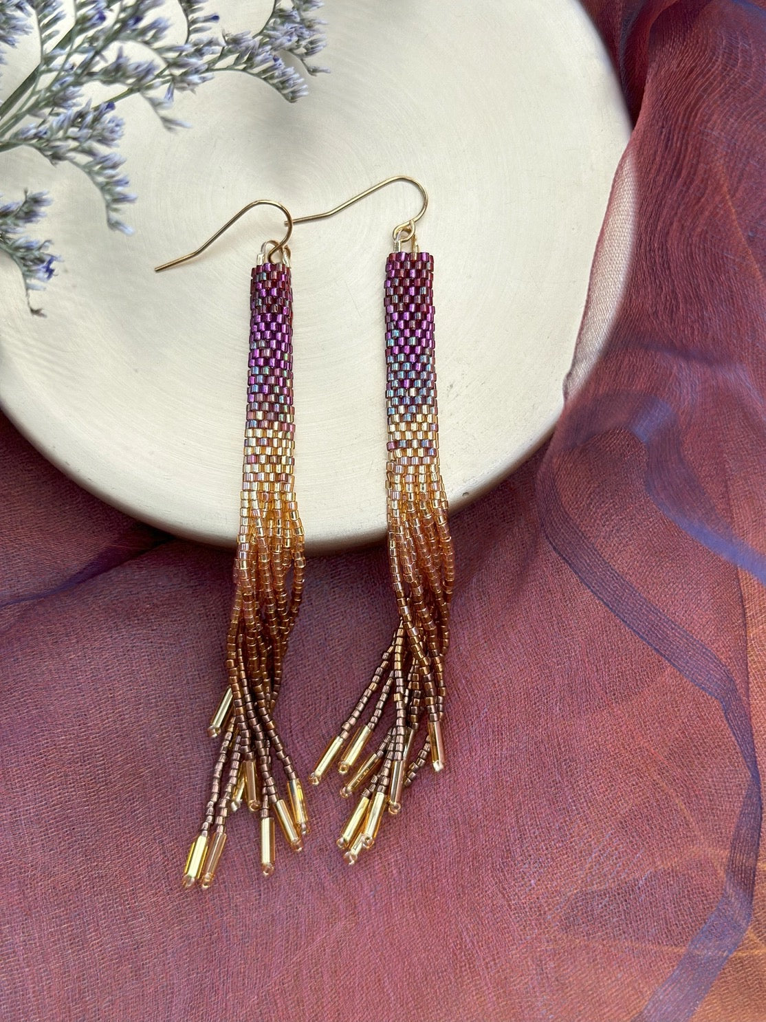 Earrings--Ombre Tassels, Beaded, 5 Colors (Mayana)
