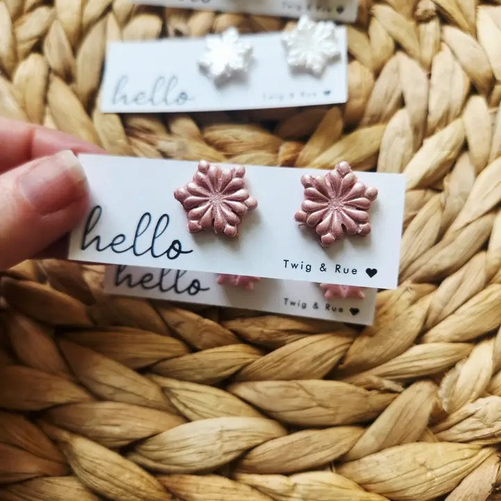 Earring--Snowflake, Clay, 2 Designs--3 Colors (Twig & Rue)