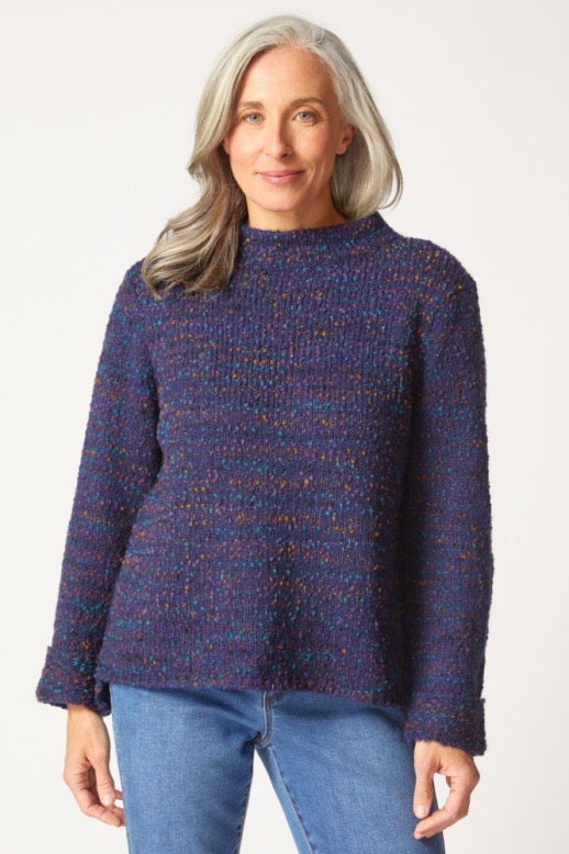 Sweater--"Confetti", Funnel Neck, Navy OR Juniper (Habitat)