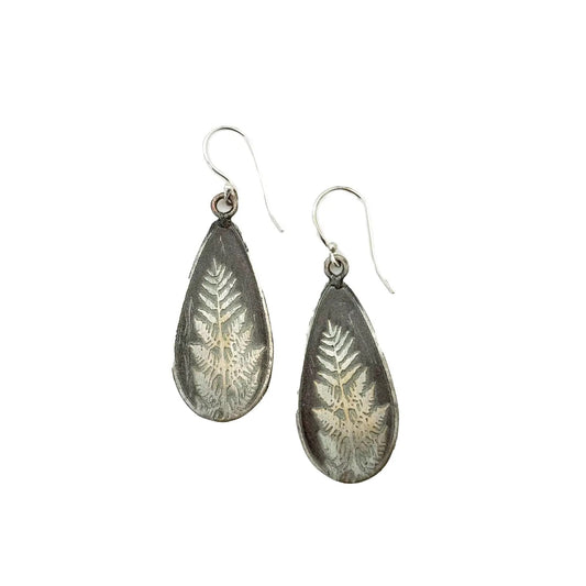 Earrings--Fern, Silver-Plated Brass (Anju)