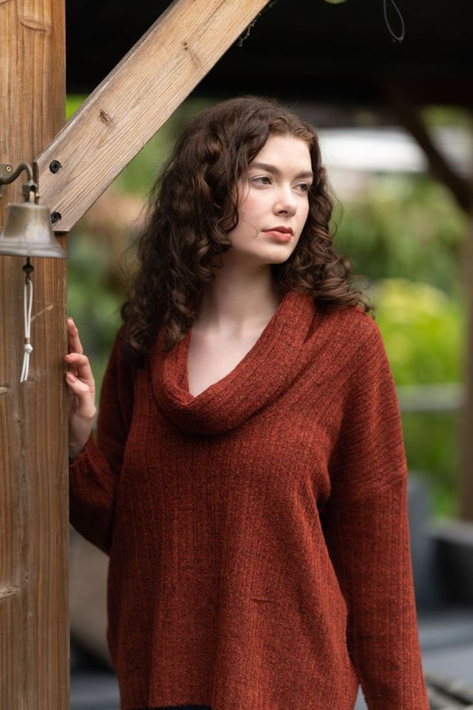 Sweater--"Coco", Cowl, Ribbed, 4 Colors (Echo Verde)