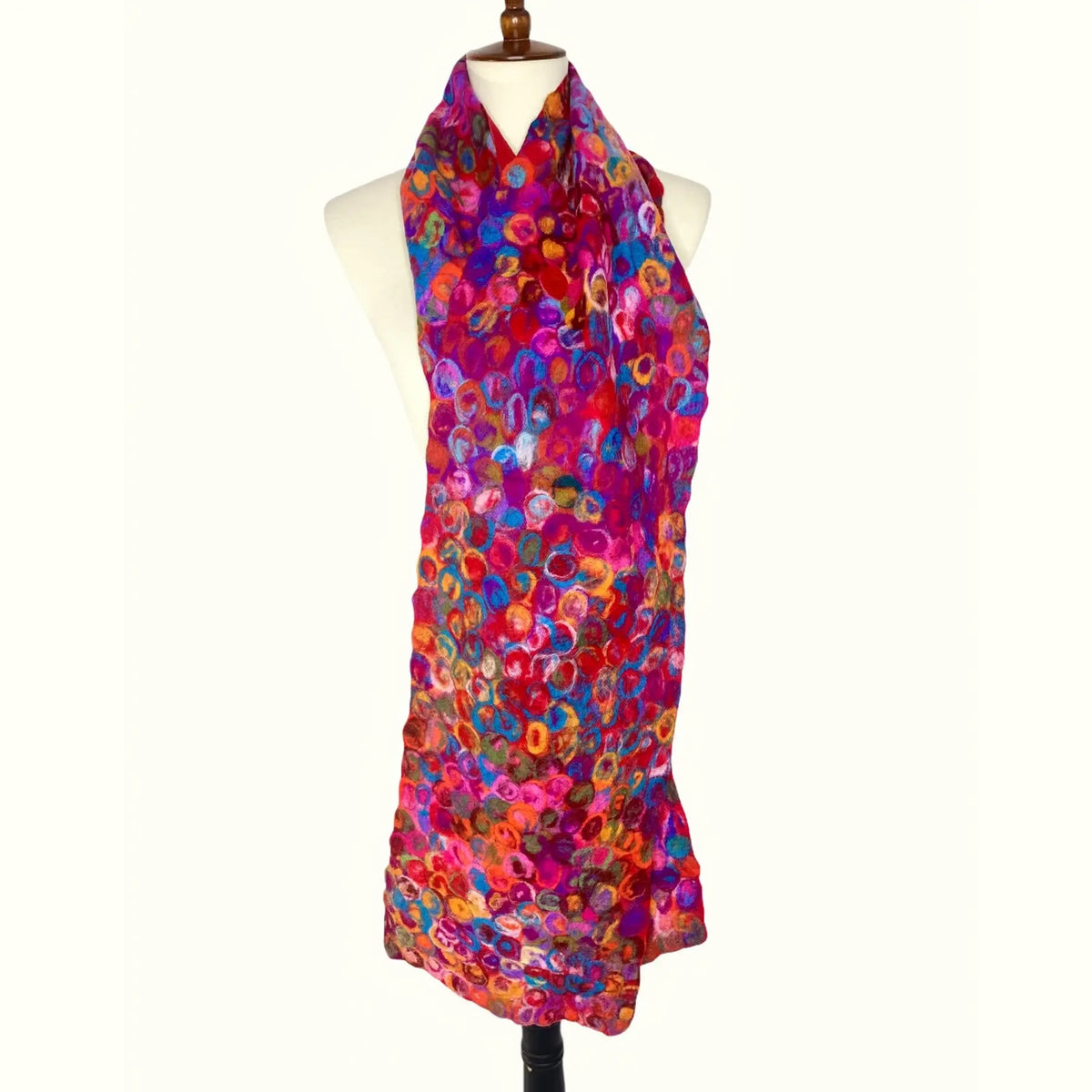 Scarf--"Confetti", Wool-Chiffon, Reds/Purples/Cobalt (Pomegranate Moon)