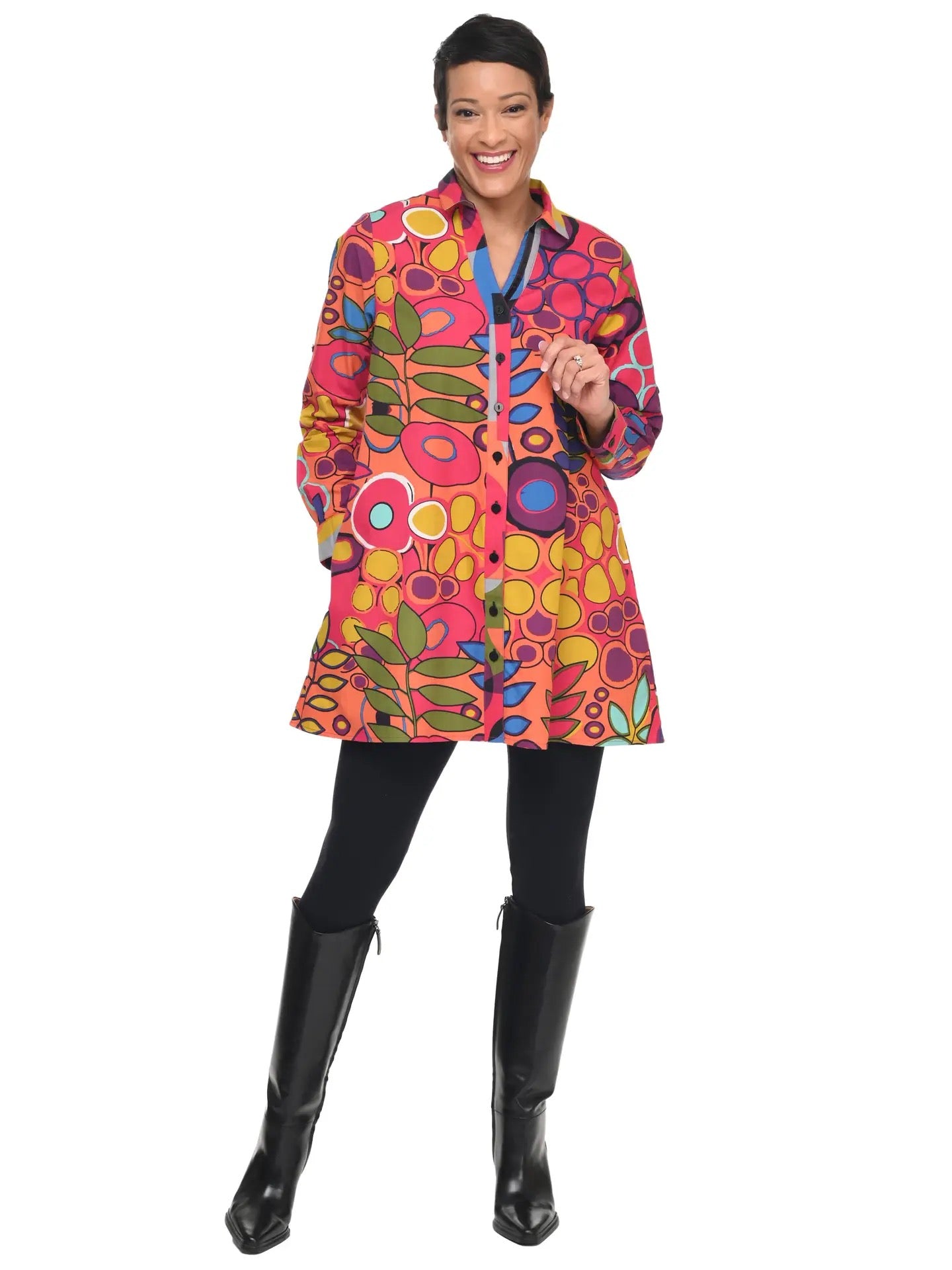Tunic--"Rachel", Long Sleeve, Cotton, "Galapagos" (Tulip)